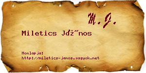 Miletics János névjegykártya